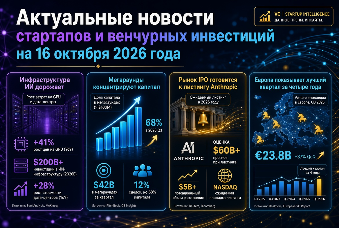 2026年10月16日最新初创企业与风险投资新闻：人工智能基础设施上涨，大额融资集中资本，IPO市场准备迎接Anthropic上市，欧洲展示过去四年最佳季度