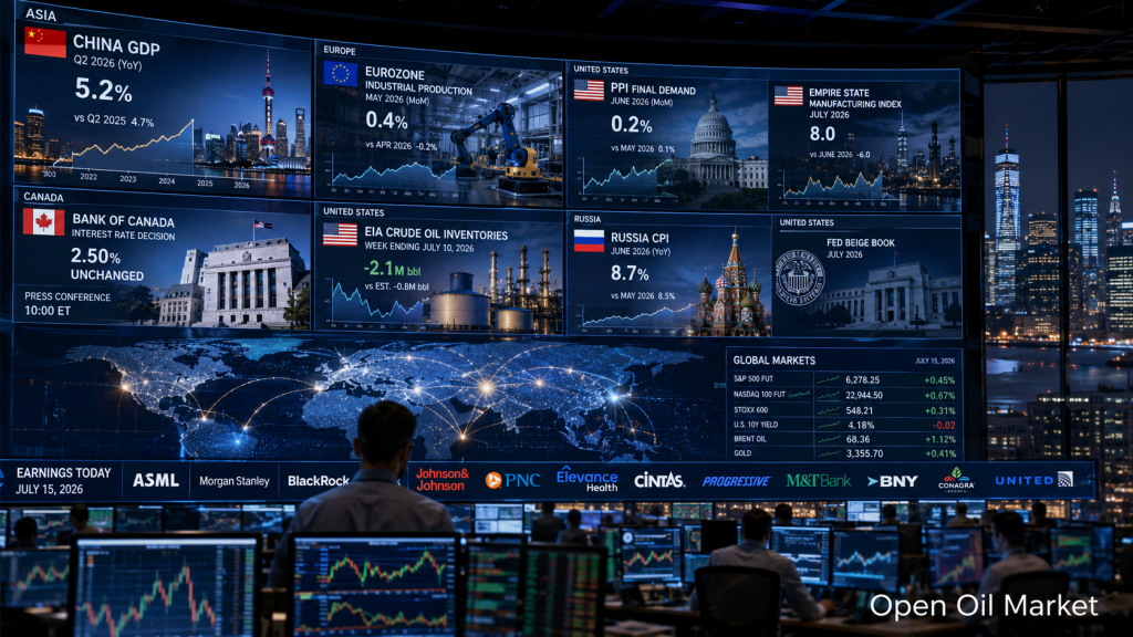 2026年7月15日全球市场: 中国GDP, 美国PPI, 加拿大银行, EIA石油库存及ASML, 摩根士丹利和黑石集团报告
