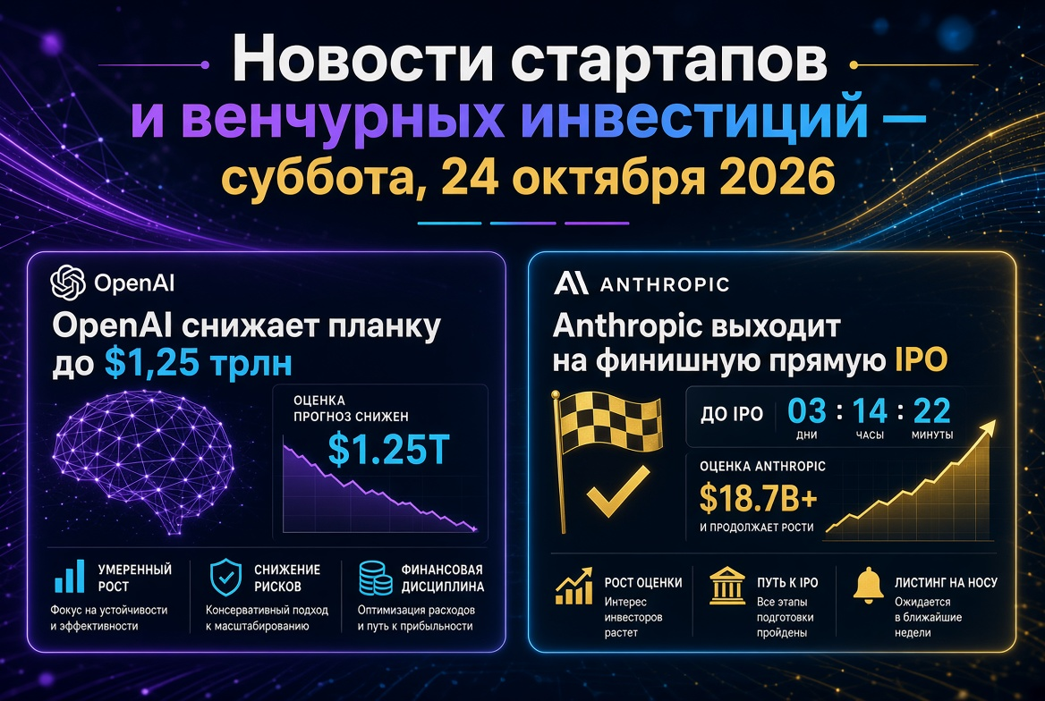 初创企业和风险投资新闻 - 2026年10月24日星期六：OpenAI将估值下调至1.25万亿美元，Anthropic进入IPO的最终阶段