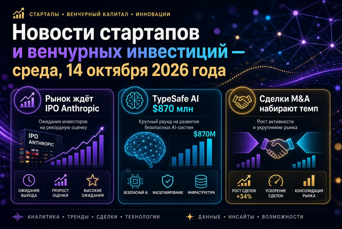 创业与风险投资新闻 — 2026年10月14日星期三：市场期待Anthropic IPO，TypeSafe AI融资8.7亿美元，M&A交易加速