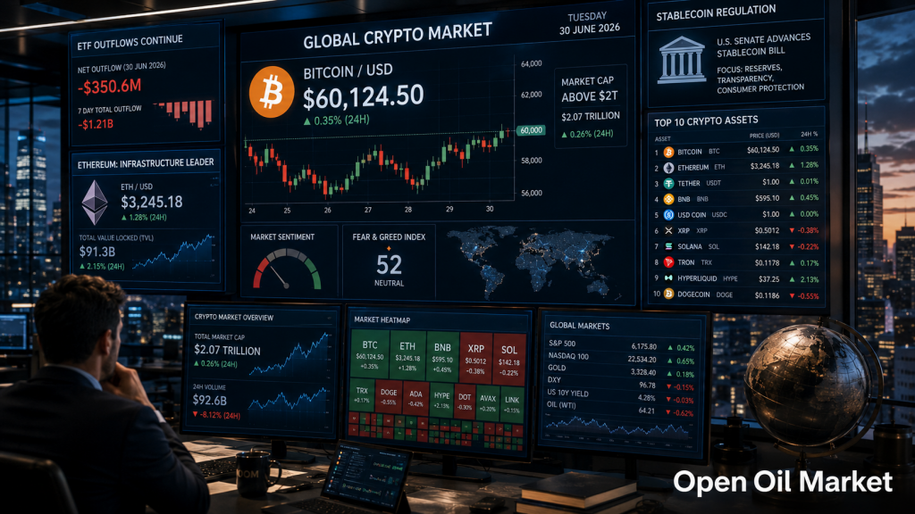 加密货币市场2026年6月30日：以太坊、索拉纳、XRP、BNB、USDT、USDC与ETF资金外流