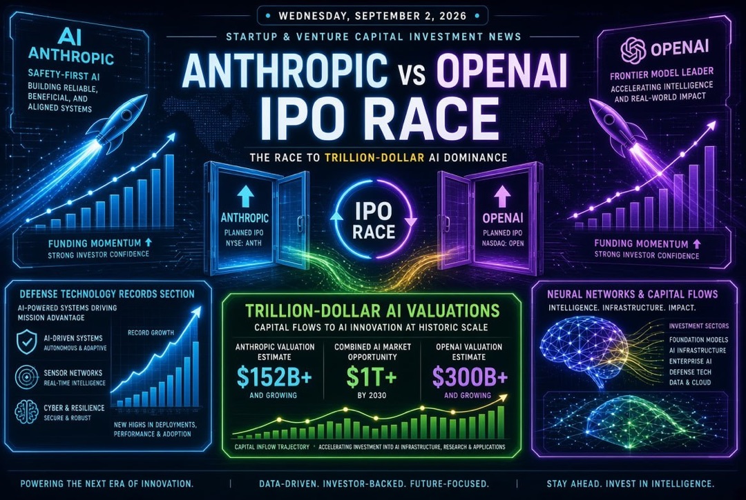 创业投资新闻——2026年9月2日星期三：Anthropic与OpenAI的IPO竞速、人工智能万亿估值与国防科技创纪录表现