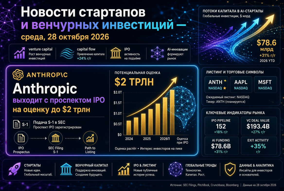 初创企业和风险投资新闻 — 2026年10月28日：Anthropic发布IPO招股说明书，估值最高可达2万亿美元