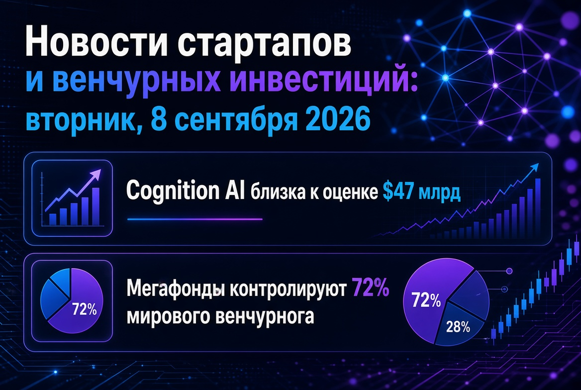 初创企业和风险投资新闻：2026年9月8日 — Cognition AI接近470亿美元估值，巨型基金控制72%的全球风险投资市场