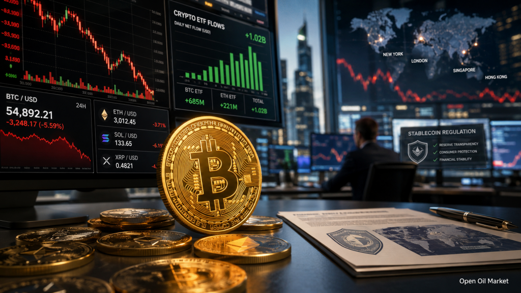 2026年7月9日的加密货币市场：比特币面临压力，ETF流入，以太坊、Solana、XRP和稳定币监管