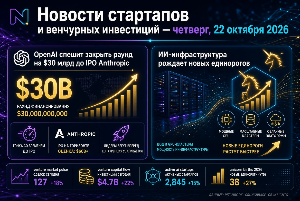 初创企业和风险投资新闻 - 2026年10月22日：OpenAI急于完成300亿美元融资轮，人工智能基础设施孕育新独角兽